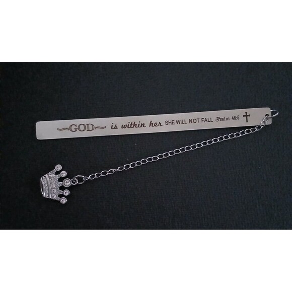 NEW God is Within Her She Will Not Fall Metal Bible Verse Book Marker with Crown - Picture 1 of 5